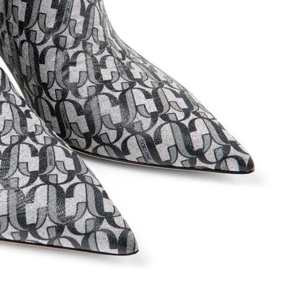 NWOT JIMMY CHOO Marinda 65 Black & Silver Monogram 'JC" Logo Booties Siz… - Picture 3 of 12